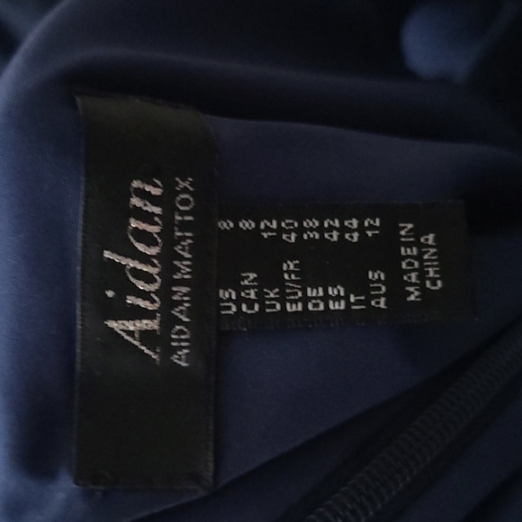 Aidan Mattox Satin Ruffle High Low Cold Shoulder Maxi Long Dress Navy Blue 8 - Picture 8 of 8